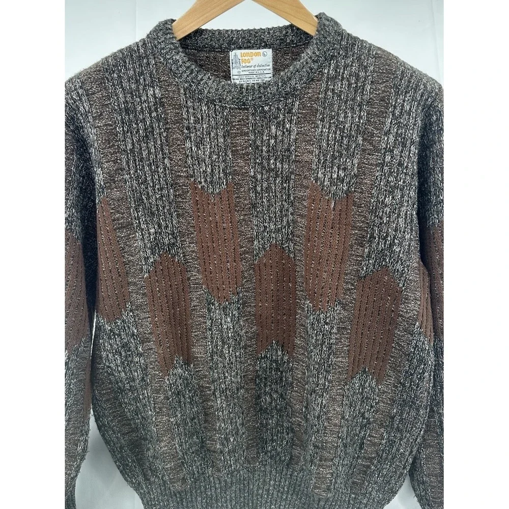 Vintage London Fog Sweater Mens Large Argyle Warm‎ Cozy Grandpa USA Made